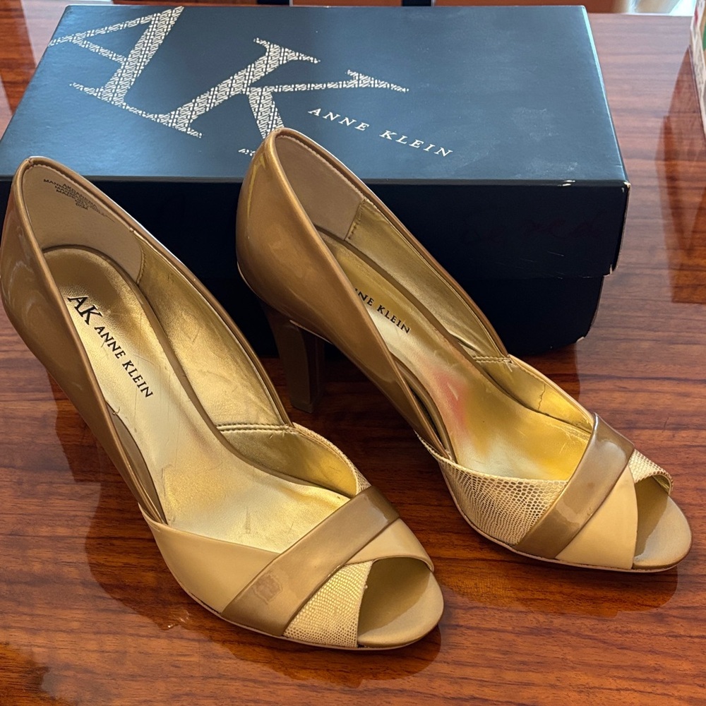 Anne Klein Darena Beige Peep Toe Heels
